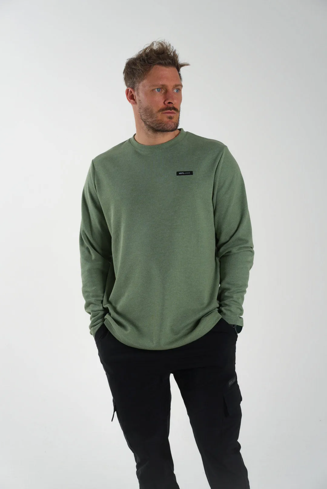 Woven Patch Long Sleeve Waffle Tee